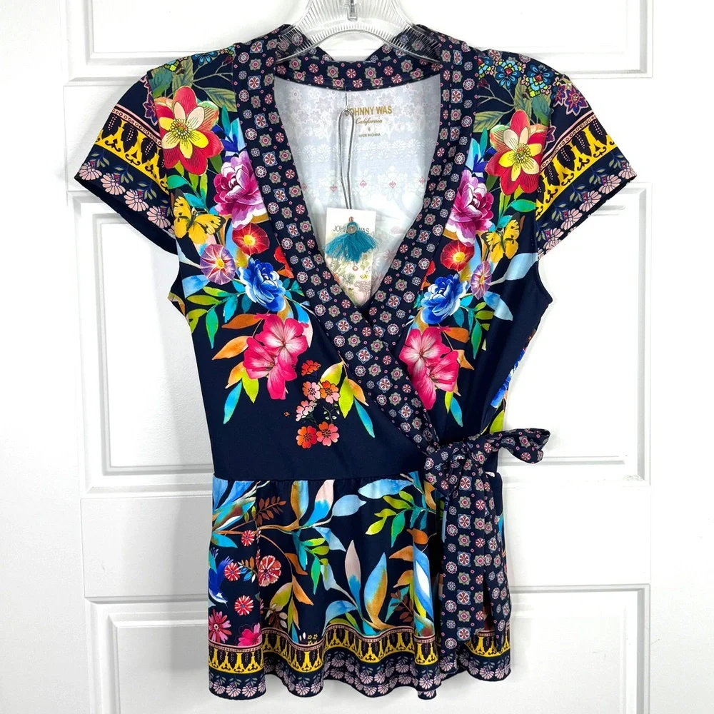 JOHNNY WAS Ocean Dreamer Tankini Wrap Top NEW Size S